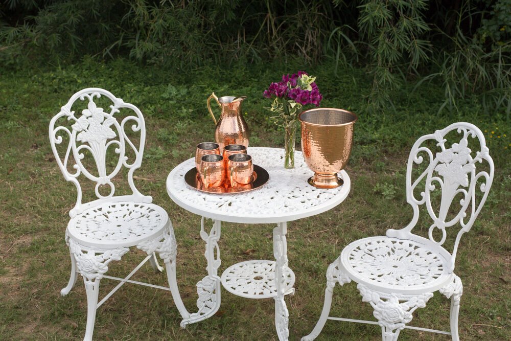 Dining room table set with copper
